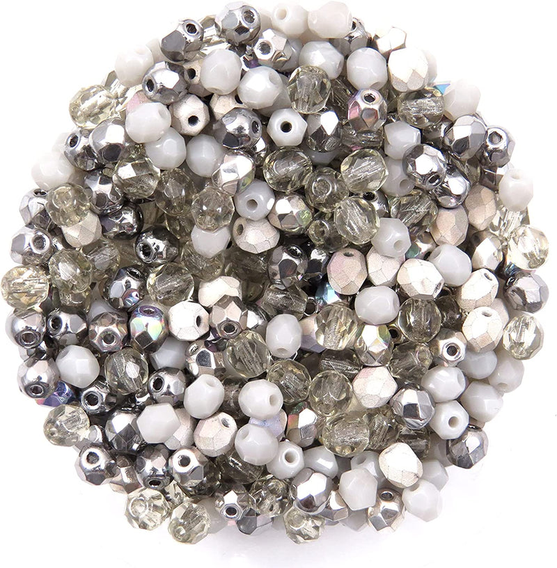 400pcs Czech Fire Polish 4mm beads Crystal faceted, Mix of 4 colors shades of Gray