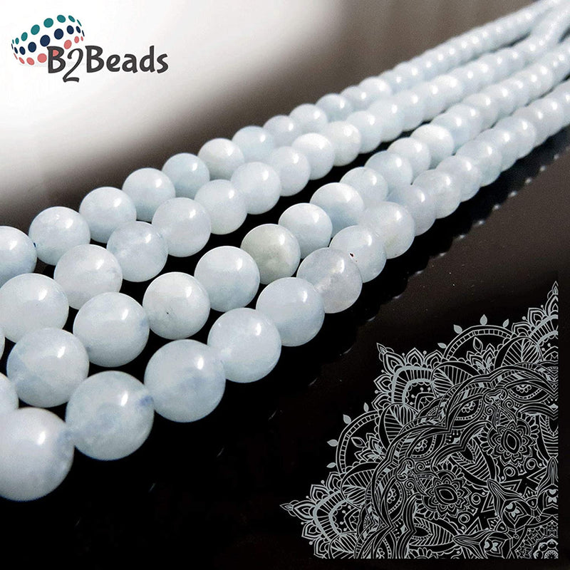 Aquamarine Semi-precious stones 6mm round, 60 beads/15" rope (Aquamarine 6mm 1 rope of 60 beads)