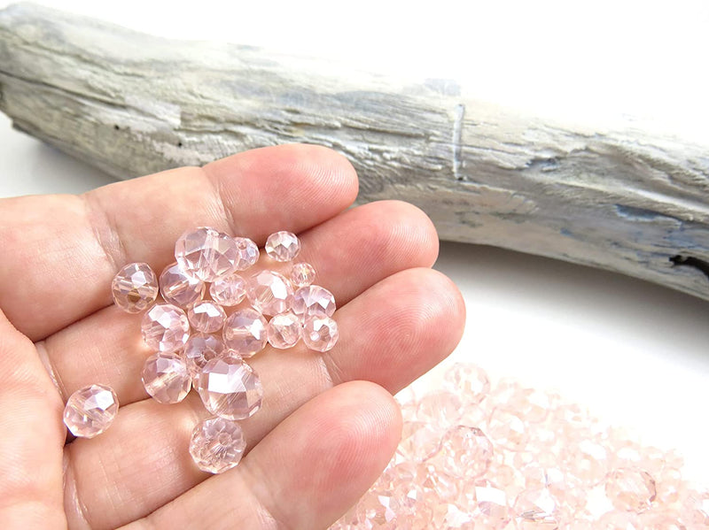 300 pcs Faceted Crystal Rings, Mix of 4 sizes, Pink AB