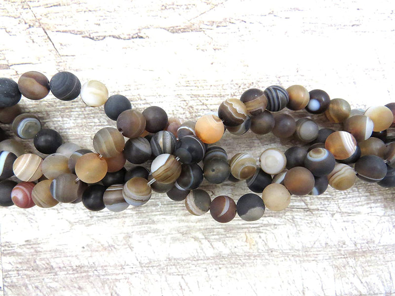 Semi-precious Stone Matte, beads round 8mm, 45 beads/15" rope (Brown Lace Agate 1 rope-45 beads)