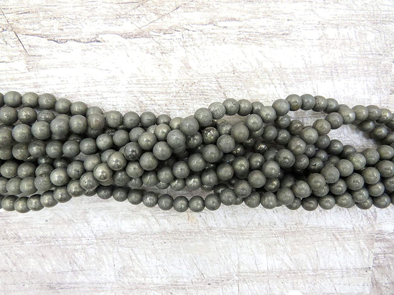 Pyrite Semi-precious stones 6mm round, 60 beads/15" string (Pyrite 6mm 1 string of 60 beads)