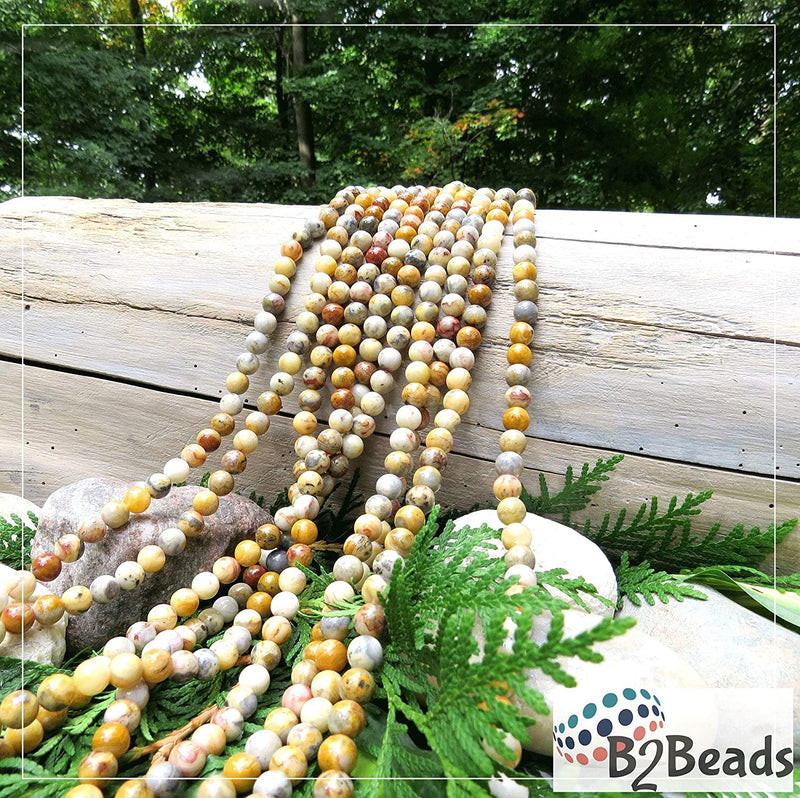 Yellow Crazy Agate Semi-precious stones 8mm round, 45 beads/15" string (Yellow Crazy Agate 2 strings-90 beads)