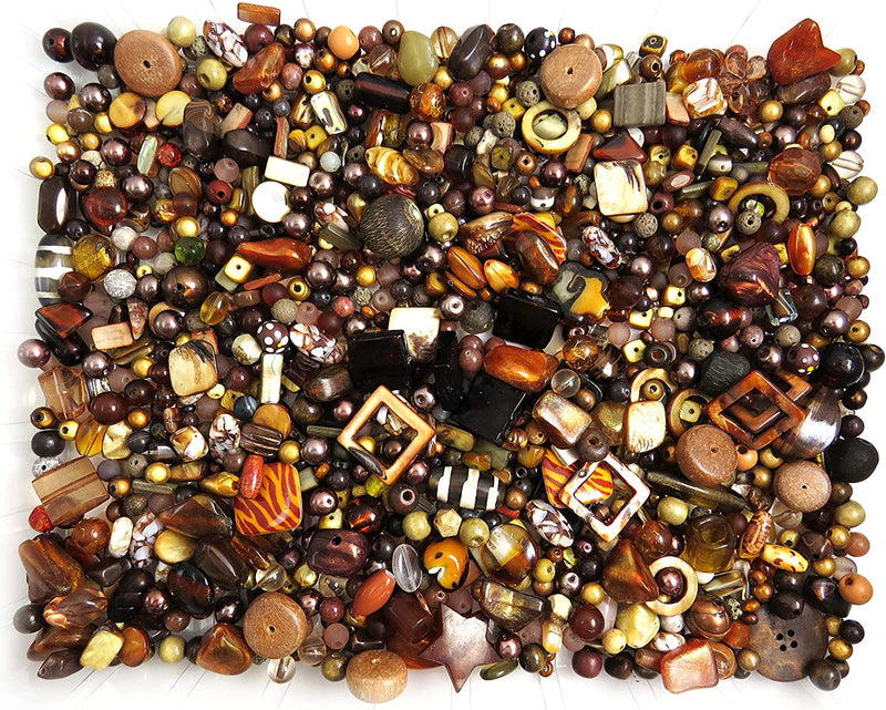 1kg beads bulk various, glass, wood, acrylic, crystal,... Assorted sizes, Brown Mix