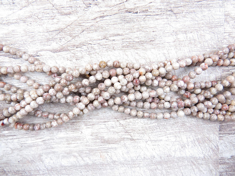 85 beads Fossil Agate Semi-precious 4mm round (Fossil Agate 4mm 1 string-85 beads)