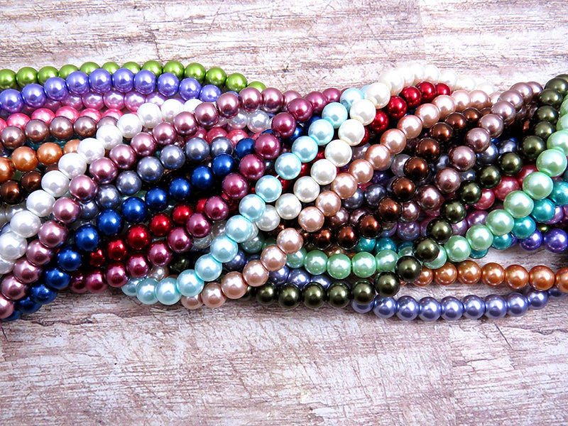 1080pcs 8mm Glass Beads Collection in 20 different colors, mix of 20 strings of 54 beads each