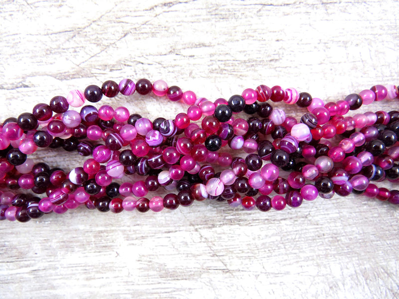 85 beads Semi-precious Fuschia Lace Agate 4mm round (Fuschia Lace Agate 4mm 1 string-85 beads)