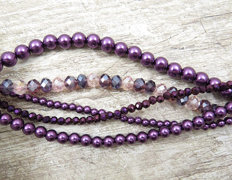 John Bead Crystal Lane Set of 5 Twist Strings from beads 6" each, Beads, beads Glass and Crystal, Size 4 to 8mm, Wisteria Collection