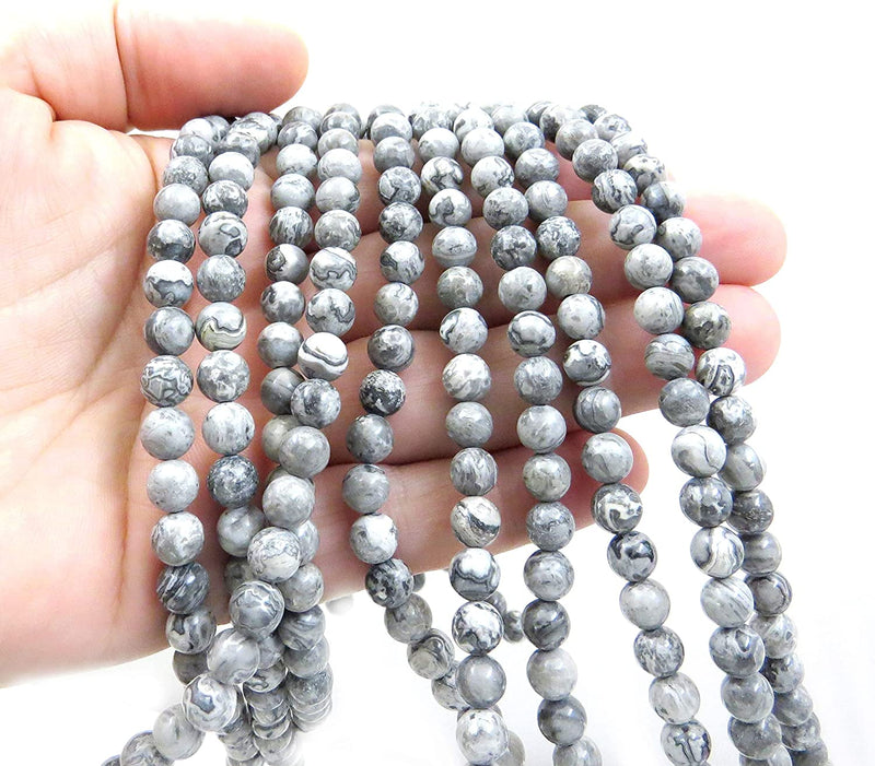 Jasper Mapstone Semi-precious stones 6mm round, 60 beads/15" rope (Jasper Mapstone 6mm 1 rope of 60 beads)