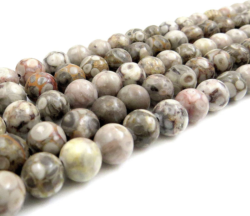 Fossil Agate Semi-precious stones 8mm round, 45 beads/15" string (Fossil Agate 2 strings-90 beads)