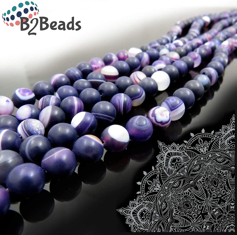 Purple Lace Agate Semi-precious Stone Matte, beads round 8mm, 45 beads/15" rope (Purple Lace Agate 1 rope-45 beads)