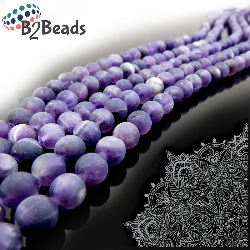 Amethyst Semi-precious Stone Matte, beads round 8mm, 45 beads/15" string (Amethyst 2 strings-90 beads)