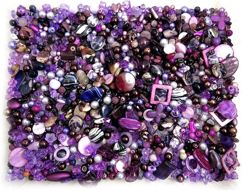 1kg beads bulk various, glass, wood, acrylic, crystal,... Assorted sizes, Purple Mix