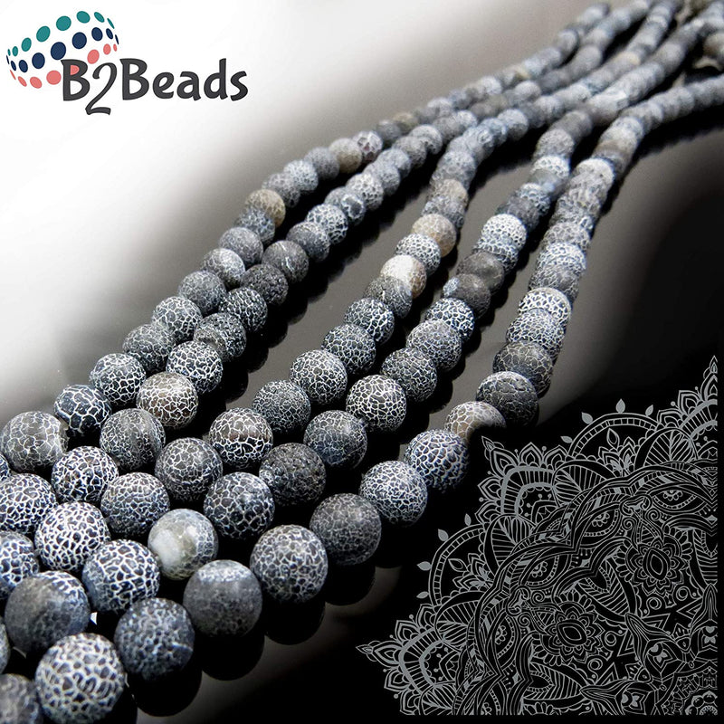 Black Fire Crackle Agate Semi-precious Stone Matte, beads round 8mm, 45 beads/15" cord (Black Fire Crackle Agate 1 cord-45 beads)