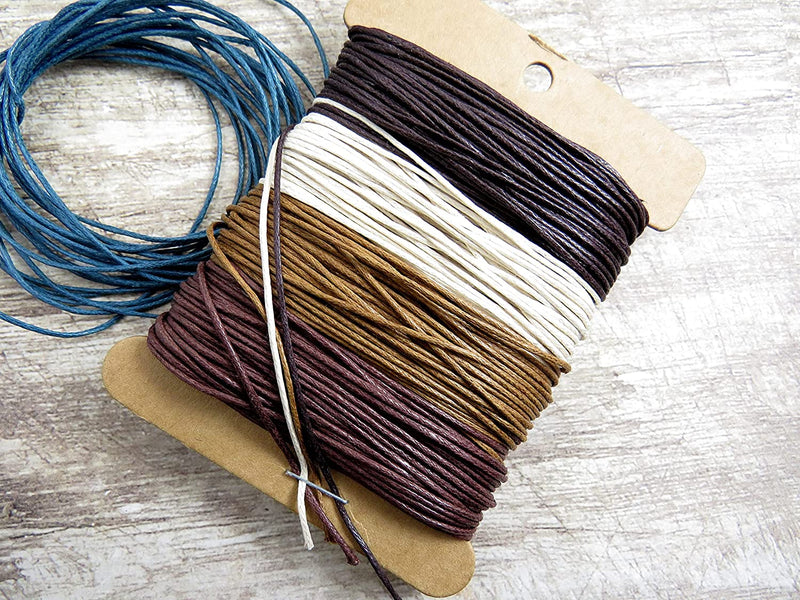 40m Waxed Cotton Cord 1mm, 4 colors 10m each Chocolate-Dark Brown-Natural-Coffee