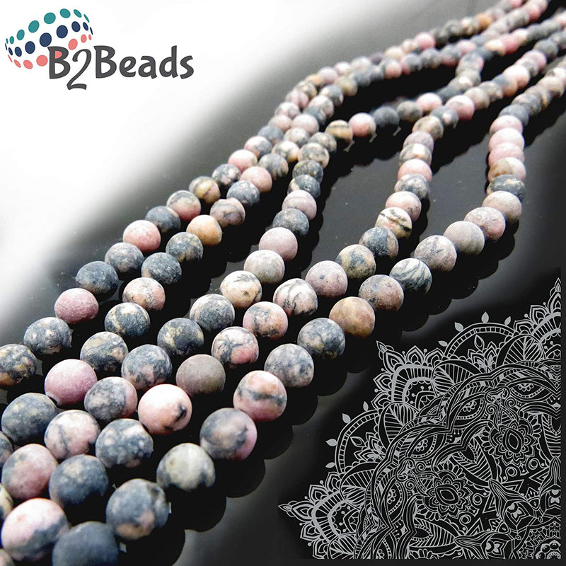 Black Rhodonite Semi-precious Stone Matte beads 6mm round, 60 beads/15" string (Black Rhodonite 6mm 2 strings-120 beads)