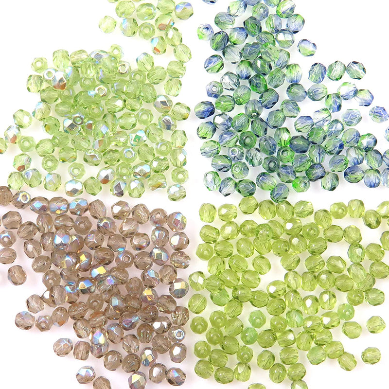 400pcs Czech Fire Polish 4mm beads faceted Crystal, Mix of 4 colors Olive hues
