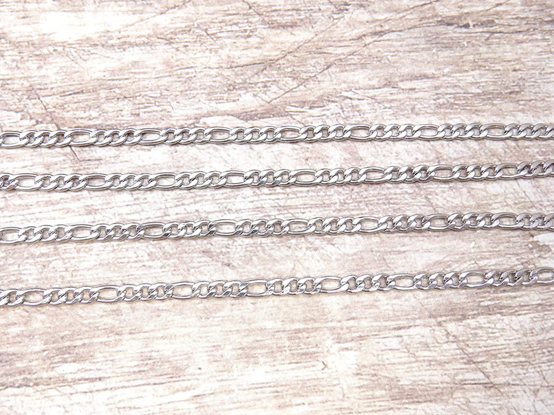 10m Stainless Steel Chain Figaro 3/1 3.8x5.2mm-3.8x7.5mm