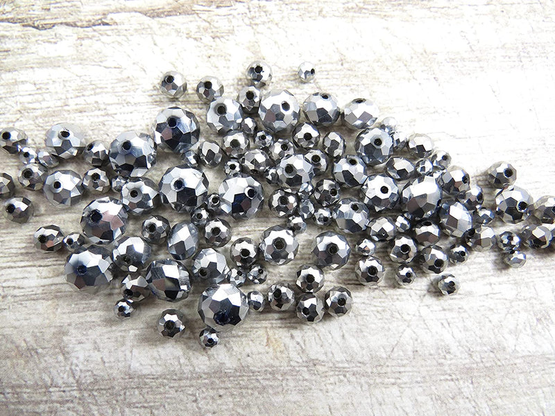 300 pcs Faceted Crystal Rings, Mix of 4 sizes, Metallic Silver