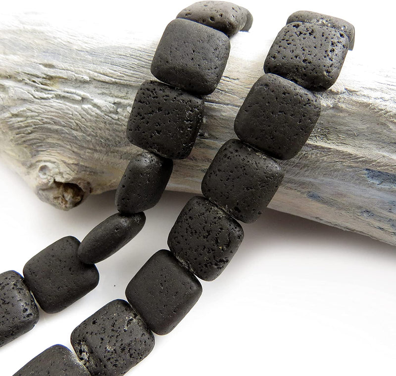 2 Ropes Lava Stone, natural volcanic stone 14x14x6mm beads square flat