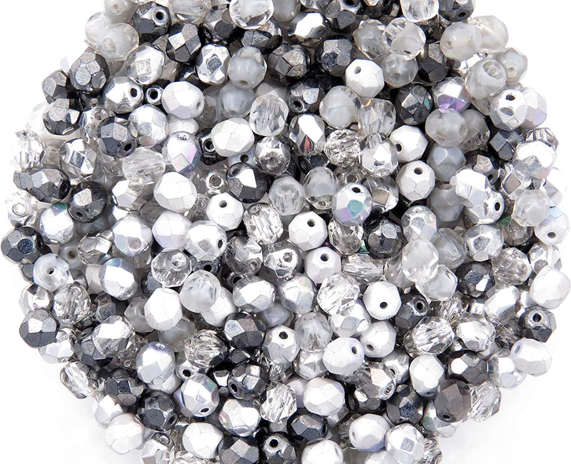 400pcs Czech Fire Polish 6mm beads Crystal faceted, Mix of 4 colors shades of Gray