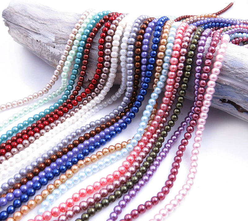 2200pcs Glass Beads Collection, 4mm size in 20 colors, mix of 20 strings of 110 beads