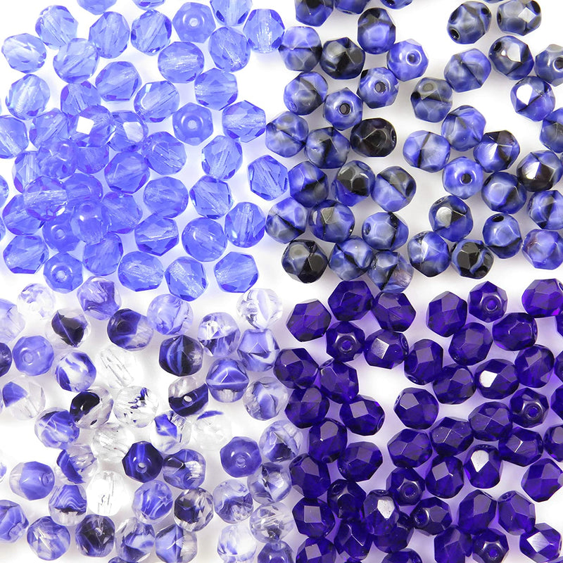 400pcs Czech Fire Polish 6mm beads faceted Crystal, Mix of 4 colors Sapphire hues