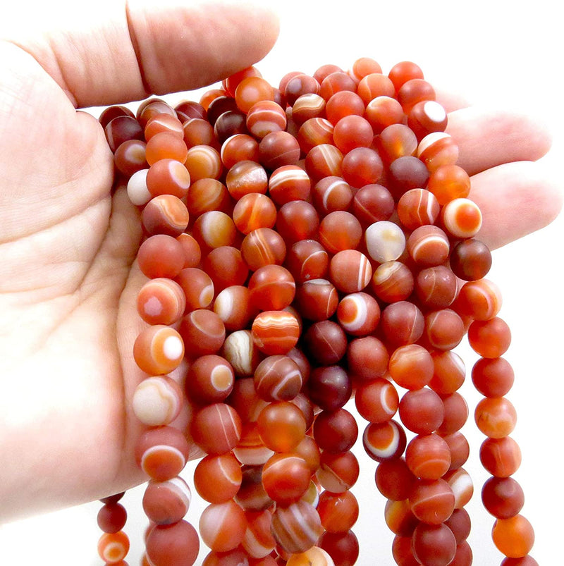 Red Lace Agate Semi-precious Stone Matte, beads round 8mm, 45 beads/15" cord (Red Lace Agate 1 cord-45 beads)
