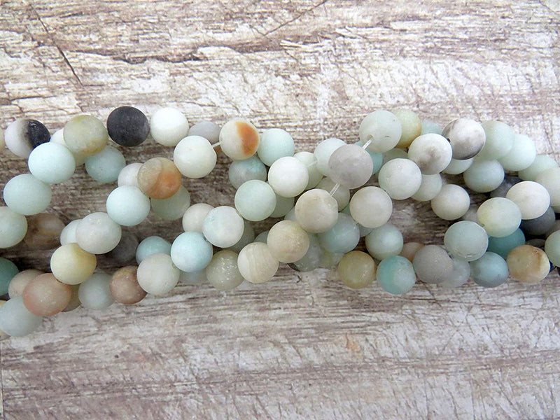 Natural Brown Amazonite Semi-precious Stone Matte, beads round 8mm, 45 beads/15" cord (Brown Amazonite 2 cords-90 beads)