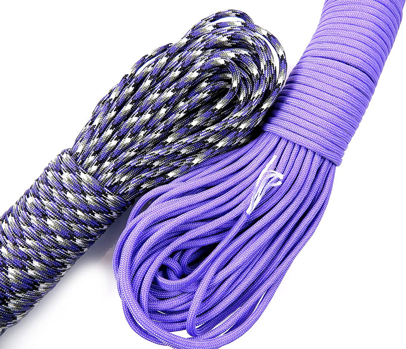 60m Paracord 330lb 7 internal strands, 10 clasps 15mm included, perfect for survival bracelets, 2 colors Purple and Purple Mix