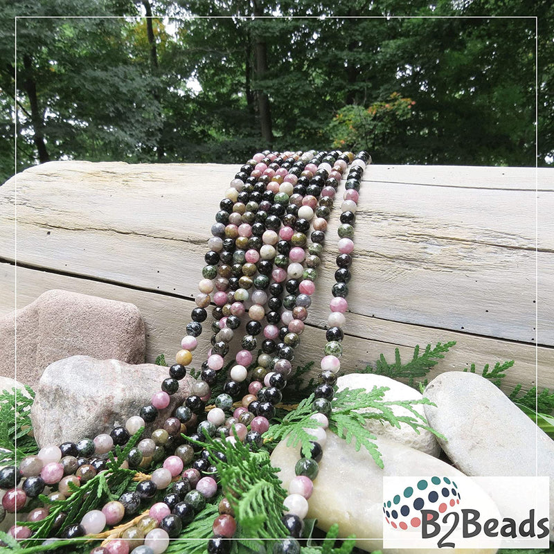 Semi-precious stones 8mm round, 45 beads/15" string (Rainbow Tourmaline 1 string-45 beads)