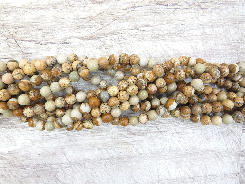 Picture Jasper 6mm round semi-precious stones, 60 beads/15" rope (Picture Jasper 6mm 2 ropes-120 beads)