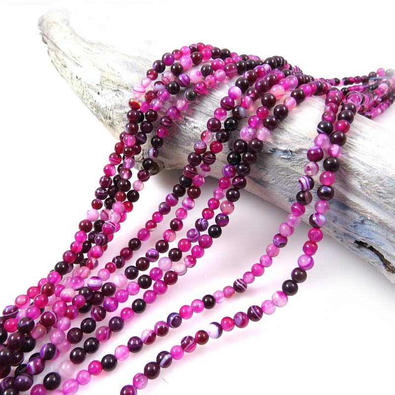 170 beads Semi-precious Agate Lace Fuschia 4mm round (Agate Lace Fuschia 4mm 2 strings-170 beads)
