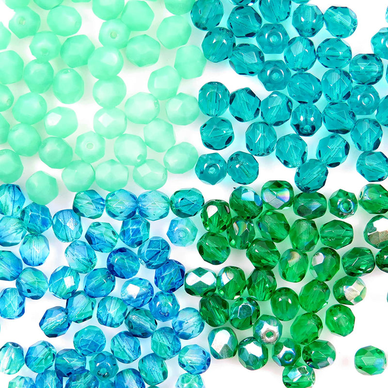 400pcs Czech Fire Polish 6mm beads faceted Crystal, Mix of 4 colors Ocean shades