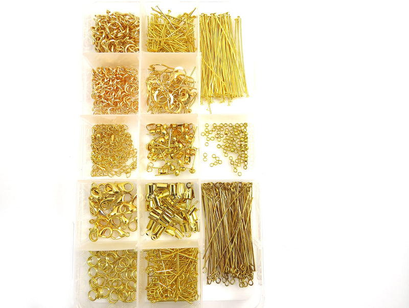Box Collection of gold plated components, 805 pieces in 13 different styles, all the necessary for jewelry making