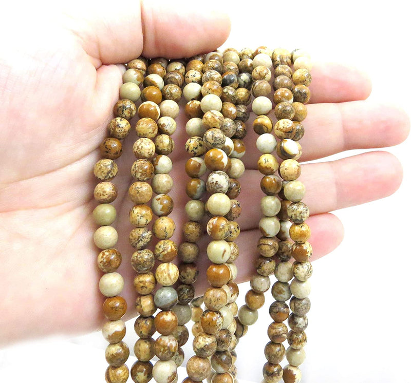 Picture Jasper 6mm round semi-precious stones, 60 beads/15" rope (Picture Jasper 6mm 2 ropes-120 beads)