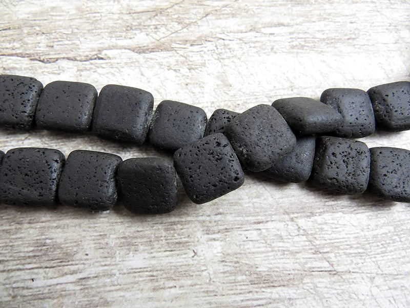 2 Ropes Lava Stone, natural volcanic stone 14x14x6mm beads square flat