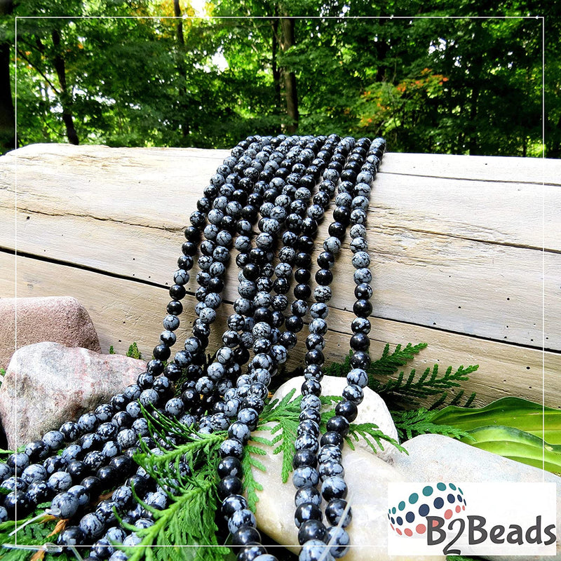 Obsidian Snowflake Semi-precious stones 8mm round, 45 beads/15" rope (Obsidian Snowflake 1 rope-45 beads)