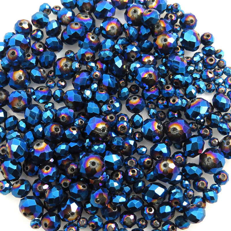 300 pcs Faceted Crystal Rings, Mix of 4 sizes, Metallic Blue