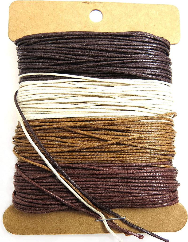 40m Waxed Cotton Cord 1mm, 4 colors 10m each Chocolate-Dark Brown-Natural-Coffee