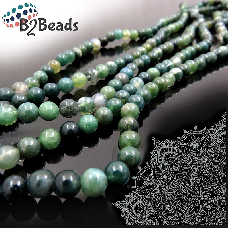 Moss Agate Semi-precious stones 8mm round, 45 beads/15" rope (Moss Agate 1 rope-45 beads)