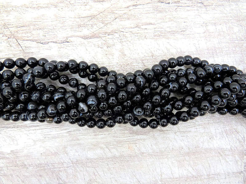 Black Lace Agate Semi-precious stones 6mm round, 60 beads/15" rope (Black Lace Agate 6mm 2 ropes-120 beads)