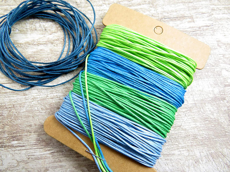 40m Waxed Cotton Cord 1mm, 4 colors 10m each Lime-Turquoise-Green-Blue