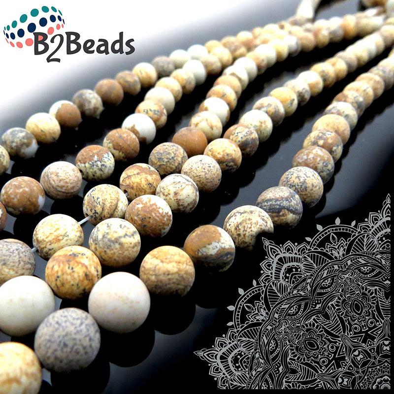 Picture Jasper Semi-precious Stone Matte, beads round 8mm, 45 beads/15" cord (Picture Jasper 2 cords-90 beads)