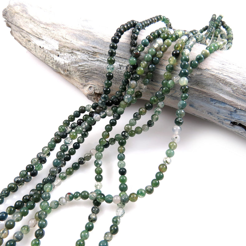 85 beads Semi-precious Agate Moss 4mm round (Agate Moss 4mm 1 string-85 beads)