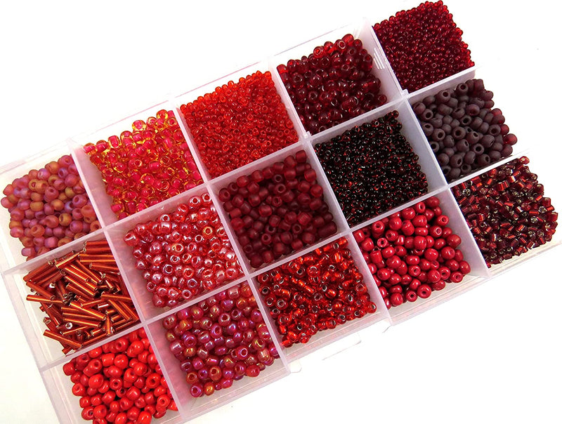 Red Collection Boxed Rockwork Beads, Size #4 to 10, 15 Assorted Colors