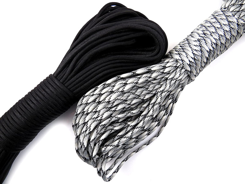 60m Paracord 330lb 7 internal strands, 10 clasps 15mm included, perfect for survival bracelets, 2 colors Black and Grey Mix