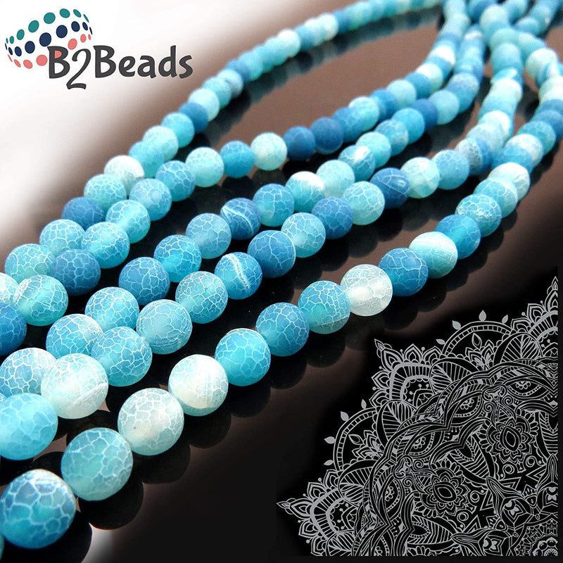 Fire Crackle Blue Agate Semi-precious Stone Matte, beads round 8mm, 45 beads/15" rope (Fire Crackle Blue Agate 2 ropes-90 beads)