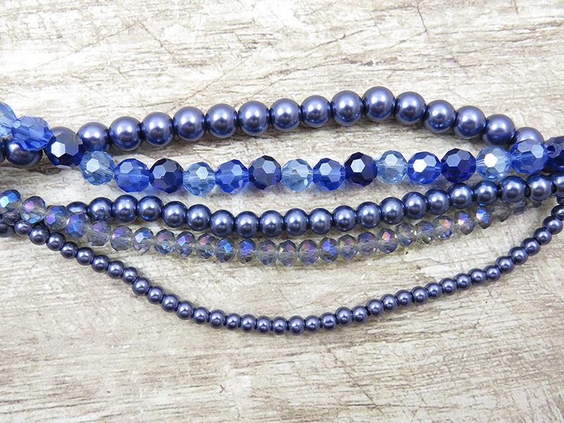 John Bead Crystal Lane Set of 5 Twist Strings from beads 6" each, Beads, beads Glass and Crystal, Size 4 to 8mm, Forget-me-not Collection