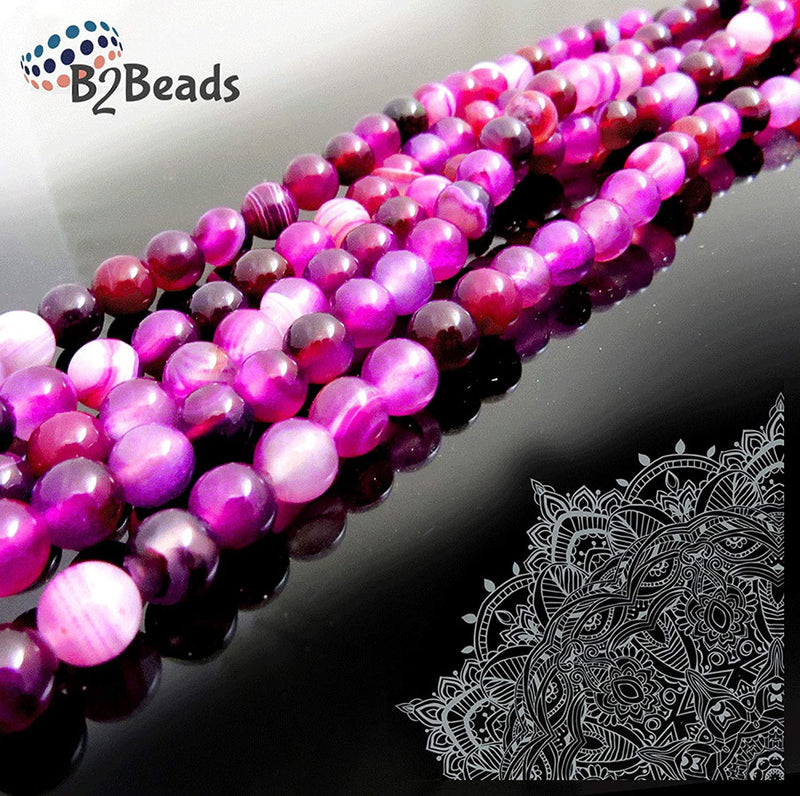 Agate Lace Fuschia Semi-precious stones 6mm round, 60 beads/15" rope (Fuchsia Agate Lace 6mm 2 ropes-120 beads)
