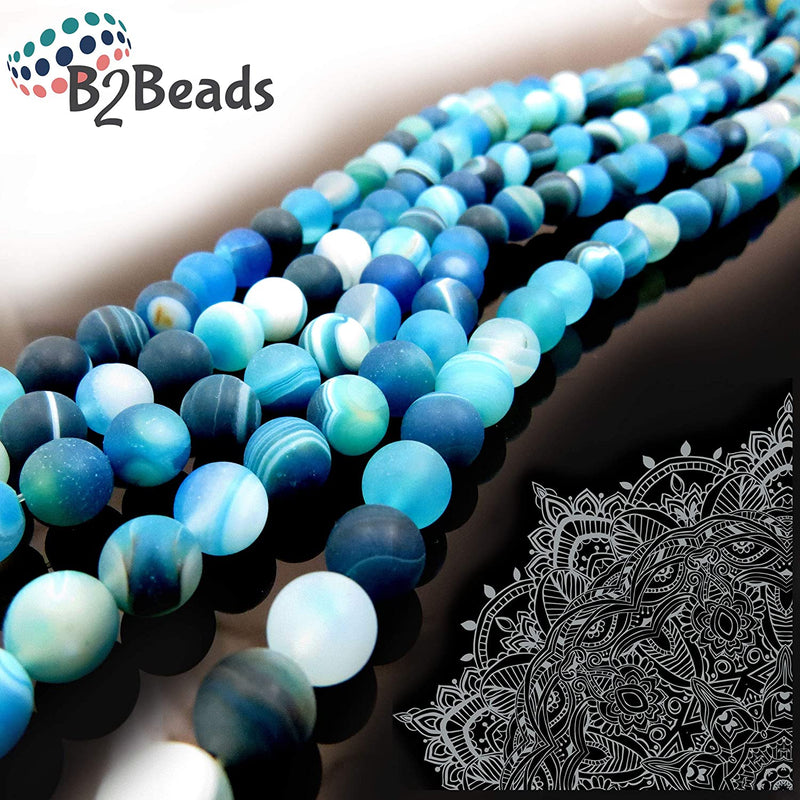 Blue Lace Agate Semi-precious Stone Matte, beads round 8mm, 45 beads/15" rope (Blue Lace Agate 2 ropes-90 beads)